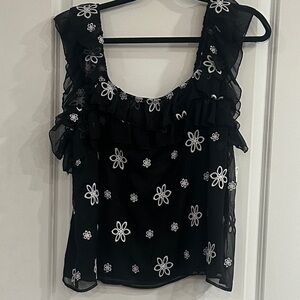 CeCe Black Sheer Floral Ruffle Camisole